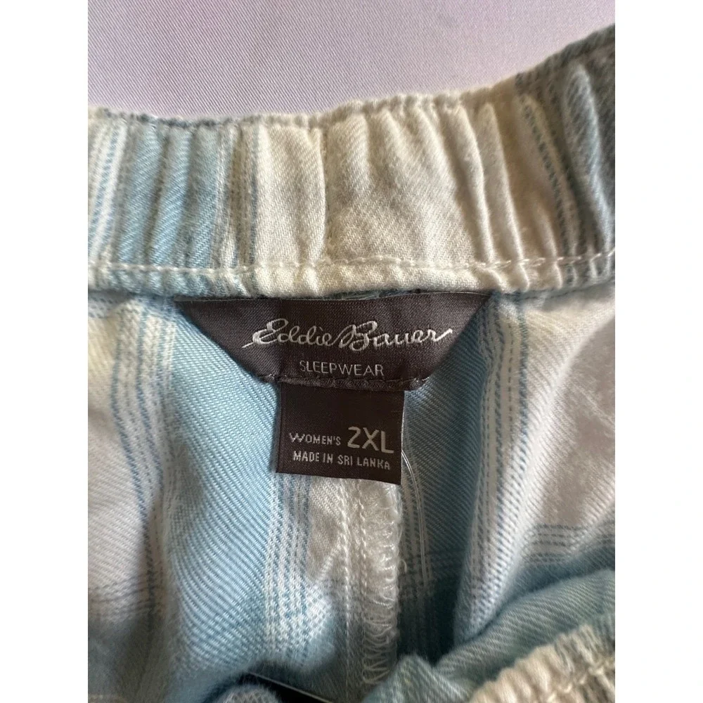 Eddie Bauer Stines Flannel Sleep Pants Porcelain Blue White Plaid Womens‎ 2XL